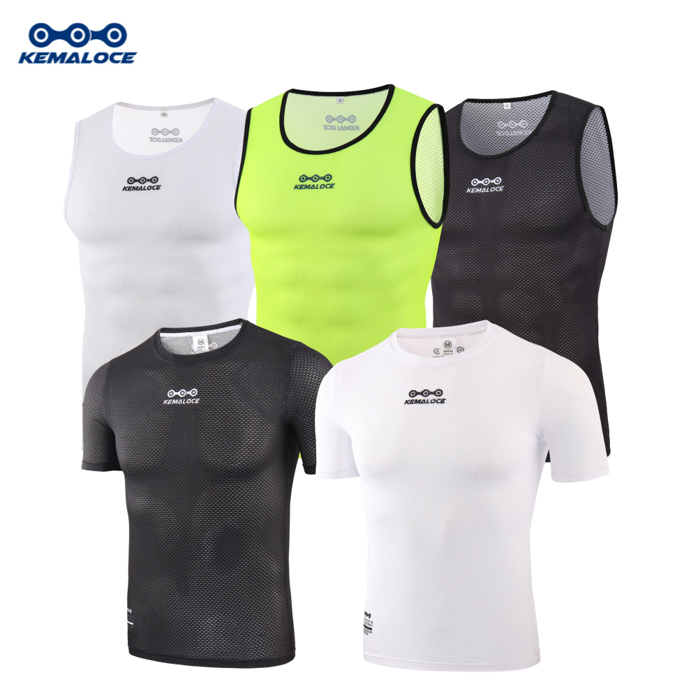 Sleeveless Undershirt - Kemaloce-男性用クイックドライサイクリングベスト、ベースレイヤー、ショートノースリーブメッシュ下着、バイクアンダーシャツ、サイクルベスト、イエロー、ブラック