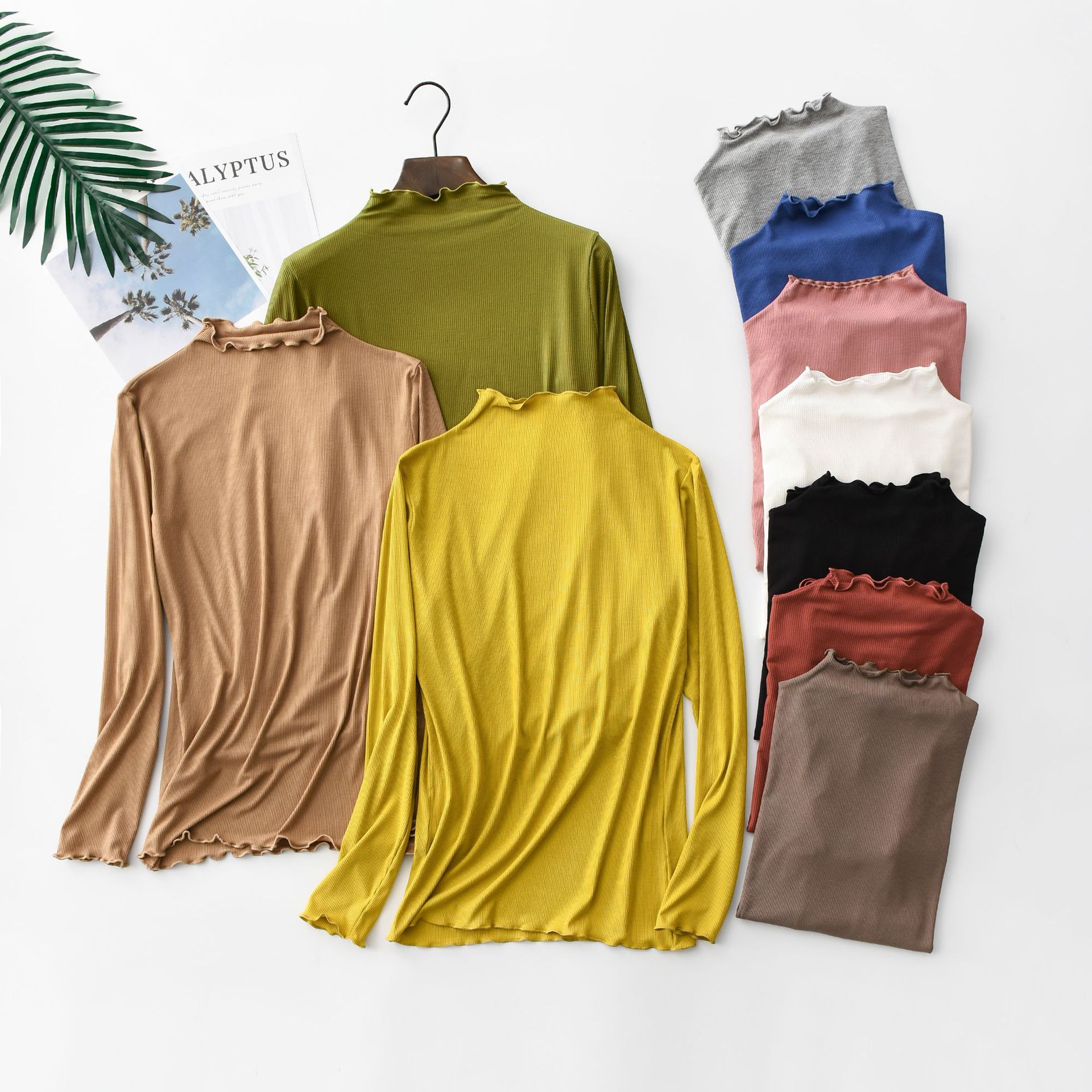 Undershirt Crew Neck - 女性用長袖Tシャツ,温かみのある無地のブラウス,耐引裂性,ハーフネックマスク,ベースTシャツ,春と秋