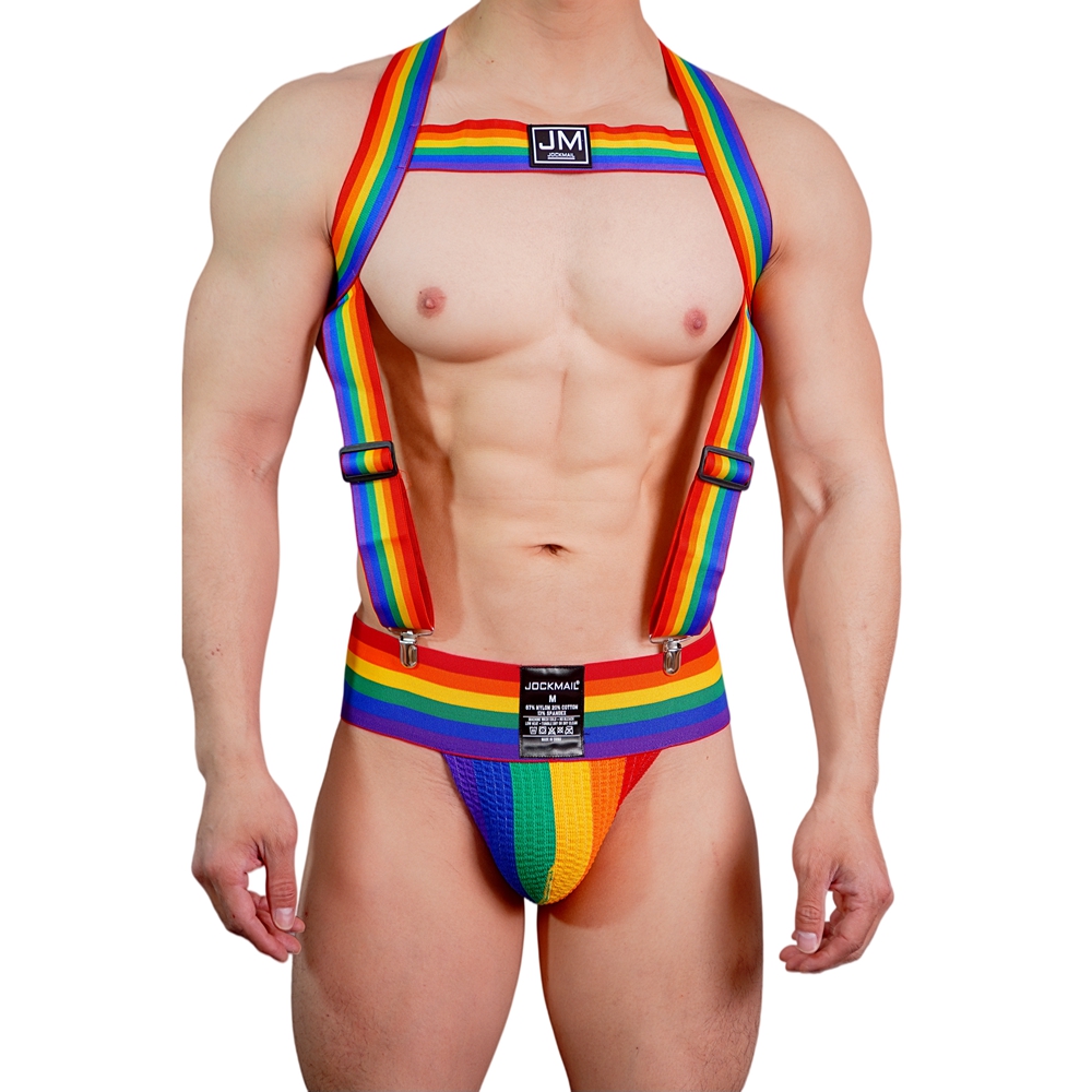 Jockstrap Athletic - JOCKMAIL レインボーボディハーネス 調節可能 3インチ幅広バンド付き アスレチックサポーター ジョックストラップ