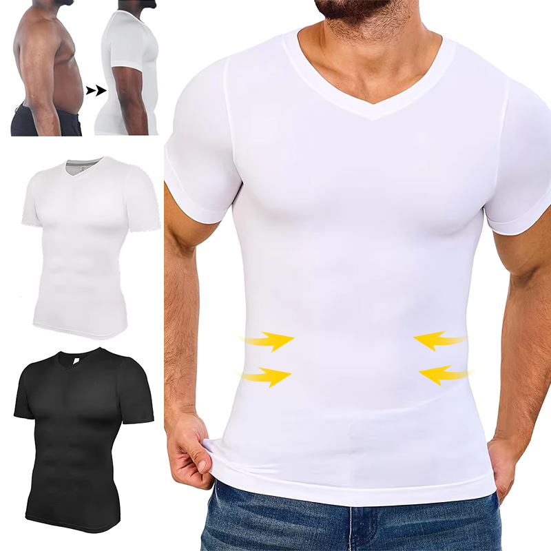 Undershirt Crew Neck - メンズVネックコンプレッションシャツ,半袖ボディシェイパー,スリミングアンダーシャツ,腹筋と腹部のトレーニングウェア,おなかコントロールトップ