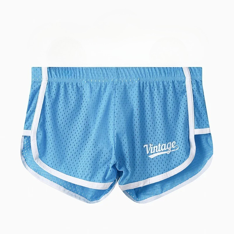 Mesh Sport Boxer - メンズメッシュラウンジショーツ、ヴィンテージプリント、ホワイトトリム、ミッドウエスト、アイスシルク、ルーズボクサーパンツ、外出着、睡眠用、スポーツ下着