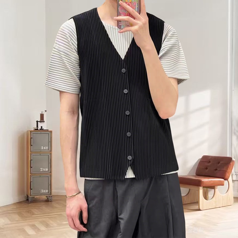 Undershirt Crew Neck - 三宅プリーツオリジナルアンダーシャツアンダーシャツメンズプリーツクラシックモデル 2025 春夏ルーズカジュアルペプラム日本語
