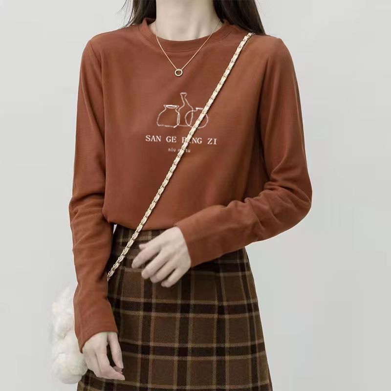 Undershirt Crew Neck - 女性用韓国風クルーネック起毛ドラロンサーマルトップス 冬用厚手長袖Tシャツ アンダーシャツ S〜3XL