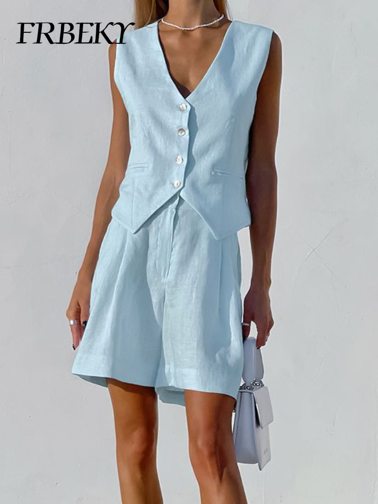 ノースリーブの女性用Tシャツとショーツのセット,綿とリネンの - Sleeveless Undershirt のレビューと価格