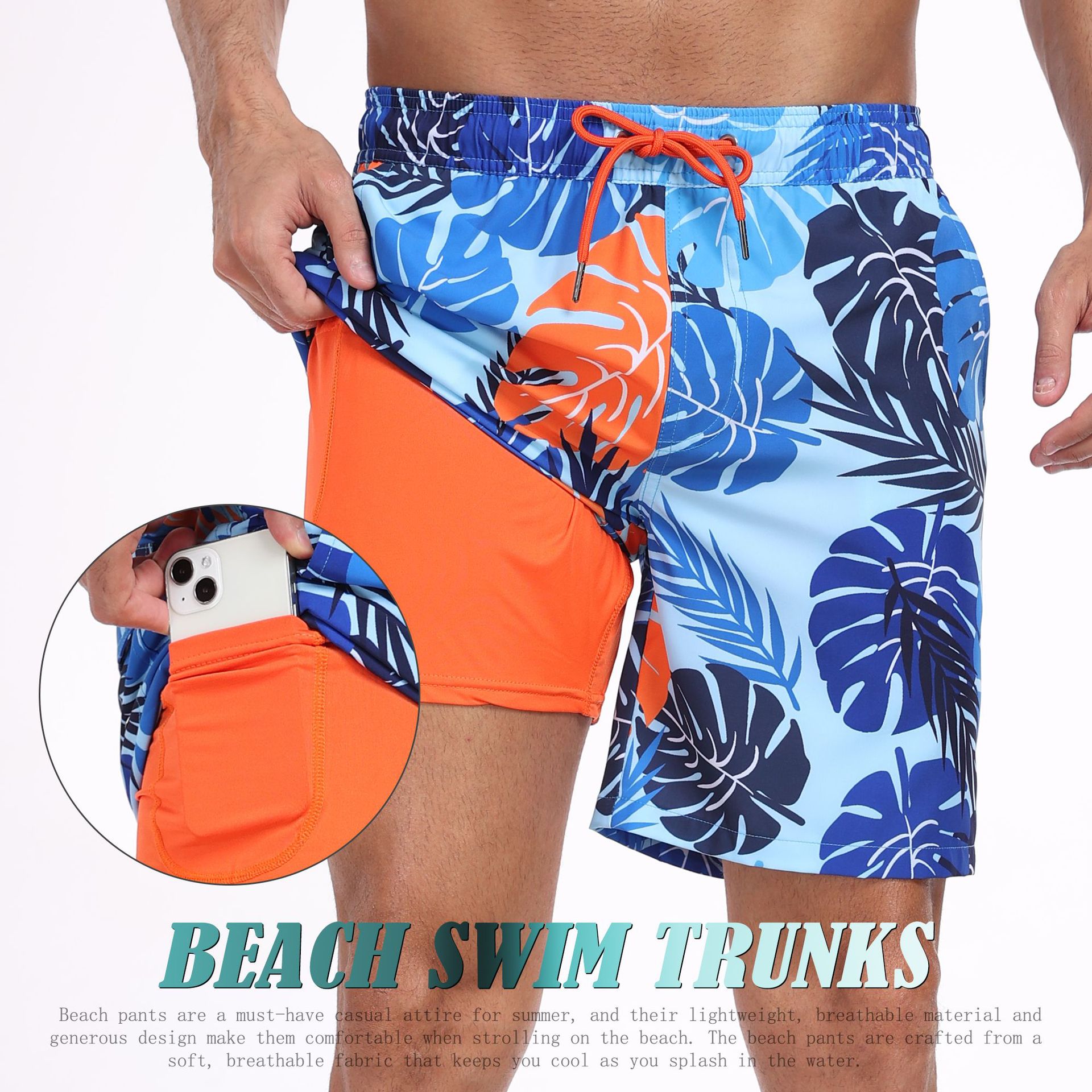メンズ シャーク柄 2in1 ボードショーツ ドローストリン - Long Leg Trunk Men のレビューと価格