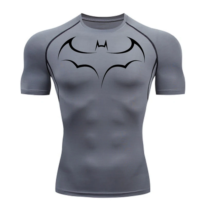 バットプリントメンズタイト Tシャツランニングコンプレッショ - T Shirt Tight Fit のレビューと価格