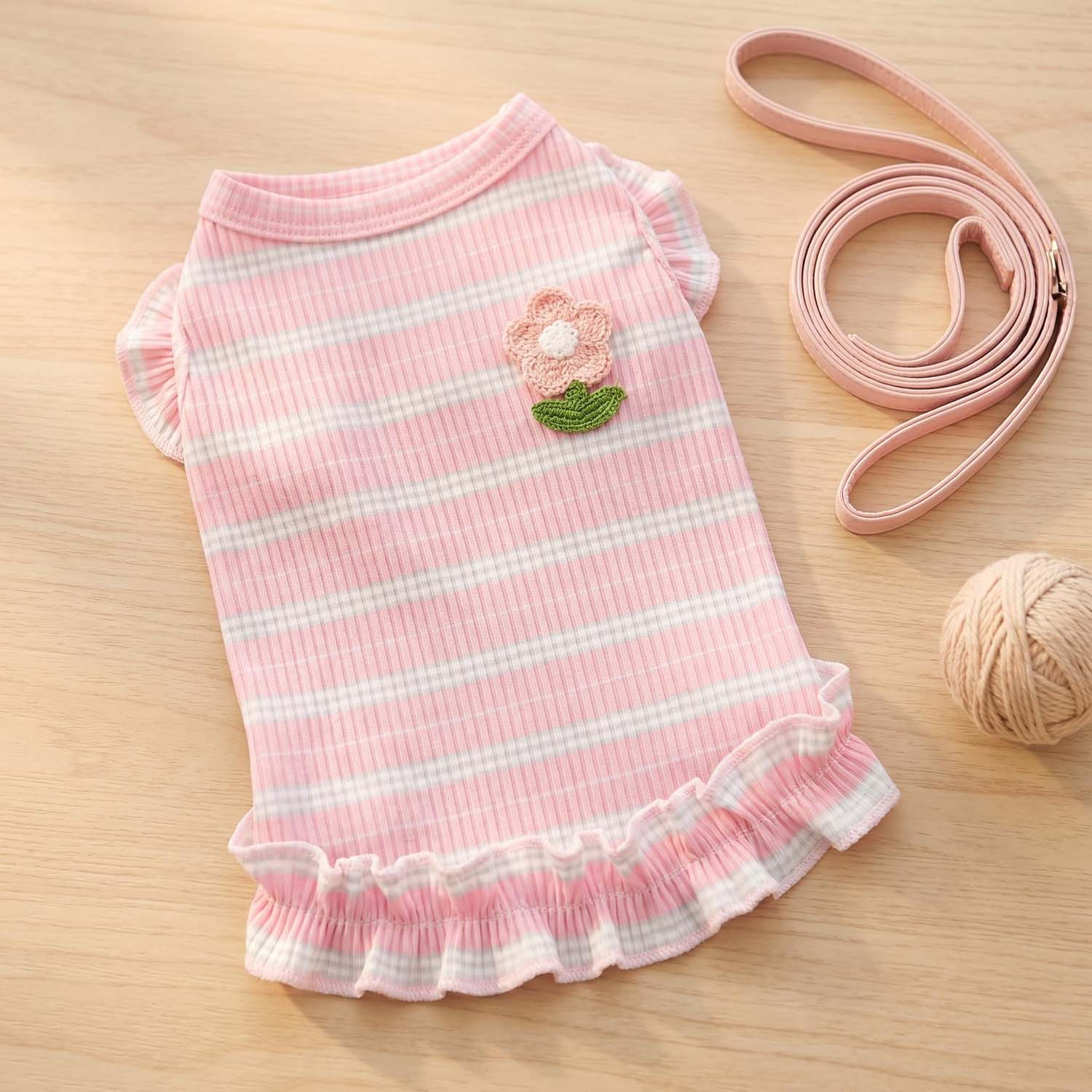 1PC 可愛いフリル付きストライプ柄サマードッグタンクトップ - Tank Top Ribbed のレビューと価格
