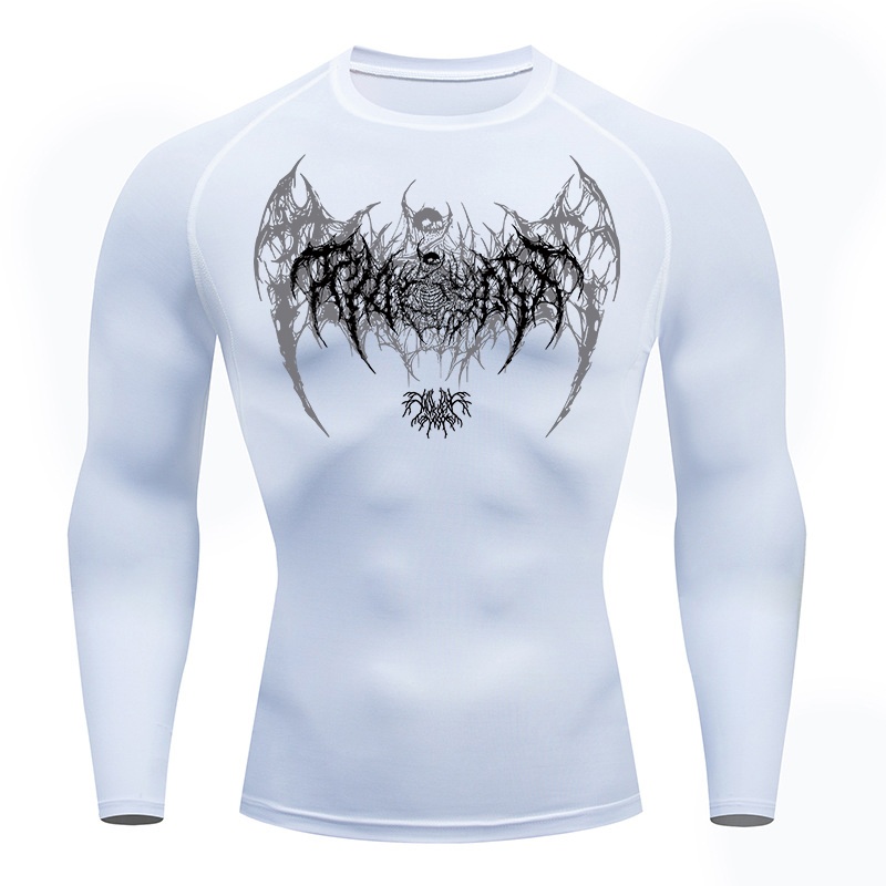 スカルウィングプリント長袖コンプレッションシャツ男性用ジムワ - Base Layer Top のレビューと価格