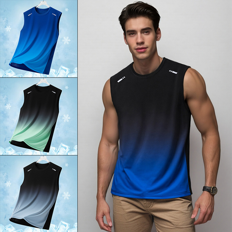 男性グラデーションスポーツベスト軽量ノースリーブラウンドネッ - Sleeveless Undershirt のレビューと価格