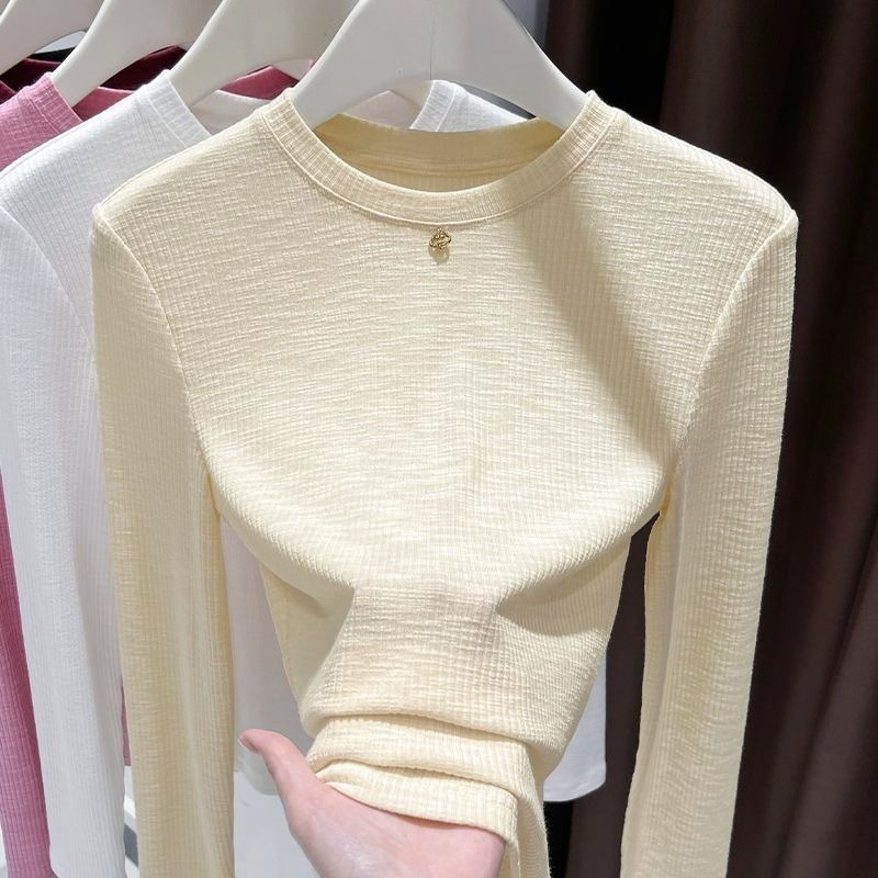 女性用スラブコットン長袖Tシャツ、クルーネック、スリムフィッ - Undershirt Crew Neck のレビューと価格