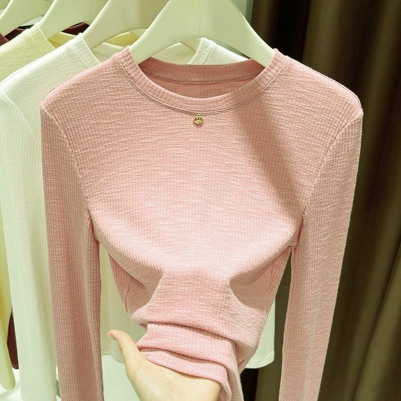 女性用スラブコットン長袖Tシャツ、クルーネック、スリムフィッ - Undershirt Crew Neck のレビューと価格