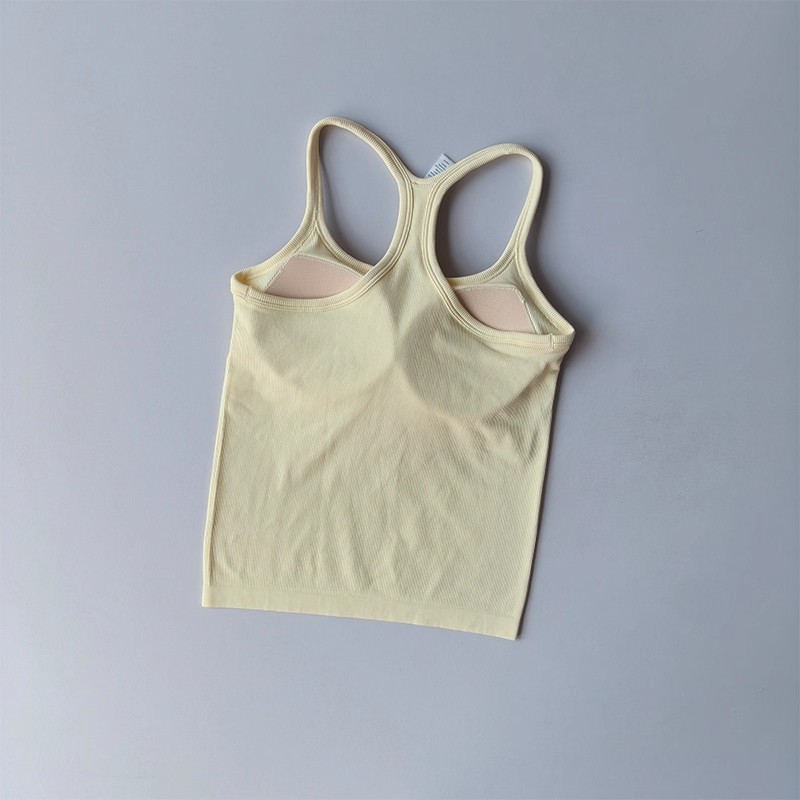 夏の女性用ヨガキャミソールスポーツベスト、無地リブタンクトッ - Tank Top Ribbed のレビューと価格