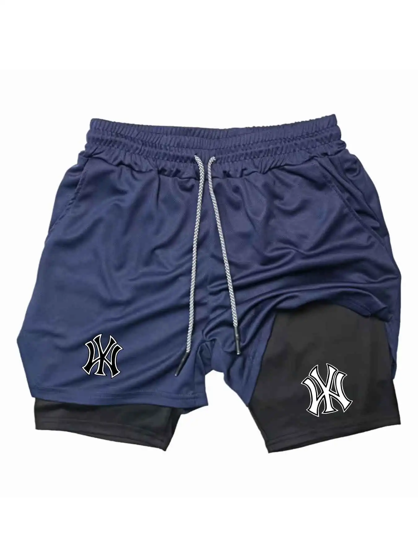 メンズ2in1ロゴプリントスポーツショーツ速乾ドローストリン - Compression Shorts Athletes のレビューと価格