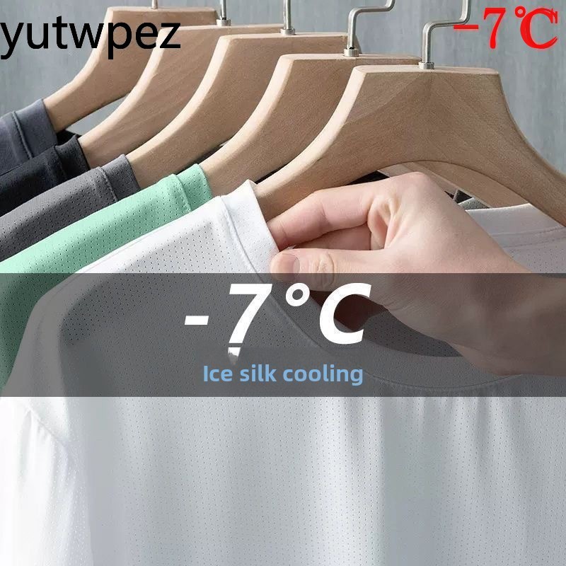 夏用アイスシルクメンズTシャツ半袖丸首通気性薄手スポーツラン - T Shirt Tight Fit のレビューと価格